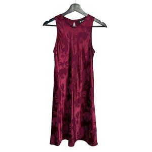 Vintage 90s Maroon Red Satin Brocade Floral Sleeveless Above Knee Dress Medium